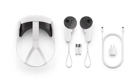 Meta Quest 3 headset, controllers and included accessories