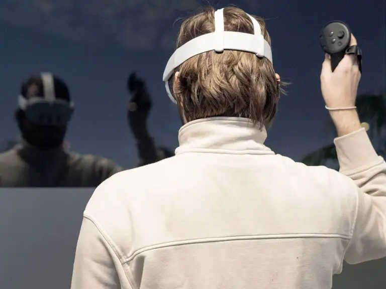 A person playing in VR wearing a headset